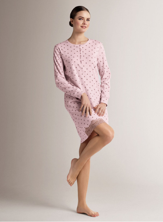 Camicia da notte serafino in cotone con maniche lunghe e apertura serafino
