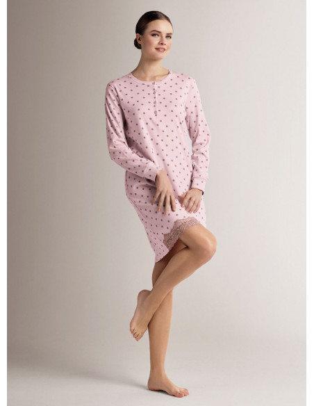 Camicia da notte serafino in cotone con maniche lunghe e apertura serafino