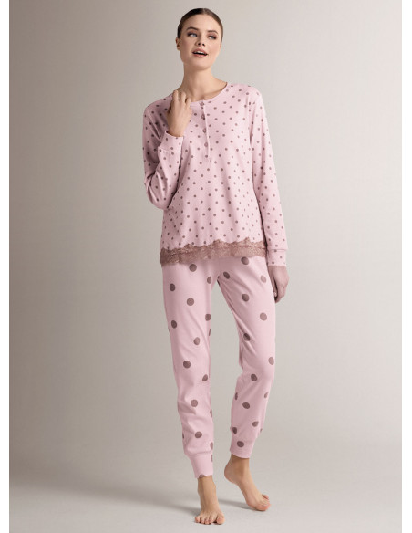 Cotton grandad pyjamas with long-sleeve top and long trousers with cuffs