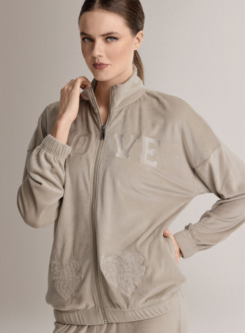 Full-zip loungesuit in soft velour with a smooth sheen with long-sleeve top and long trousers with cuffs 2