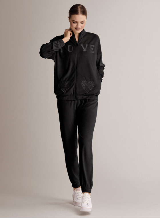 Tuta full zip in velour morbido e luminoso con felpa a maniche lunghe e pantalone lungo con pols