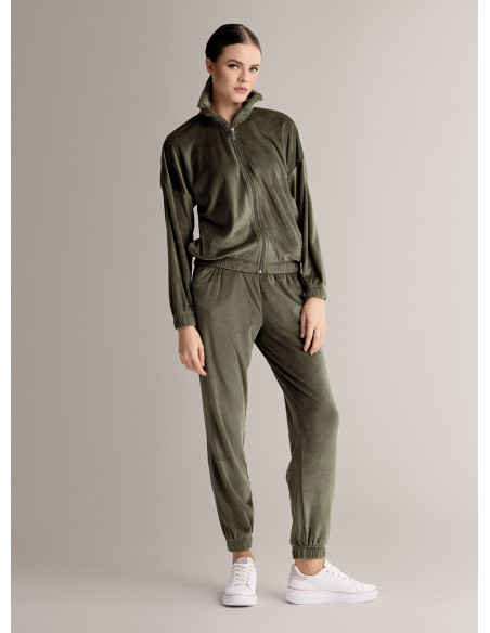 Full-zip loungesuit in soft velour with a smooth sheen with long-sleeve top and long trousers with cuffs