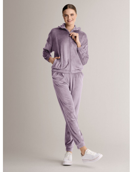 Full-zip loungesuit in soft velour with a smooth sheen with long-sleeve top and long trousers with cuffs