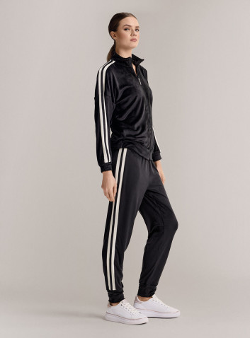 Tuta full zip in velour morbido e luminoso con felpa a maniche lunghe e pantalone lungo con polsi