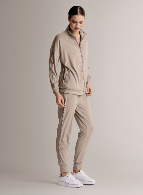 Tuta full zip in velour morbido e luminoso con felpa a maniche lunghe e pantalone lungo con polsi