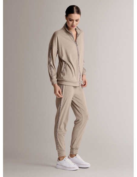 Tuta full zip in velour morbido e luminoso con felpa a maniche lunghe e pantalone lungo con polsi