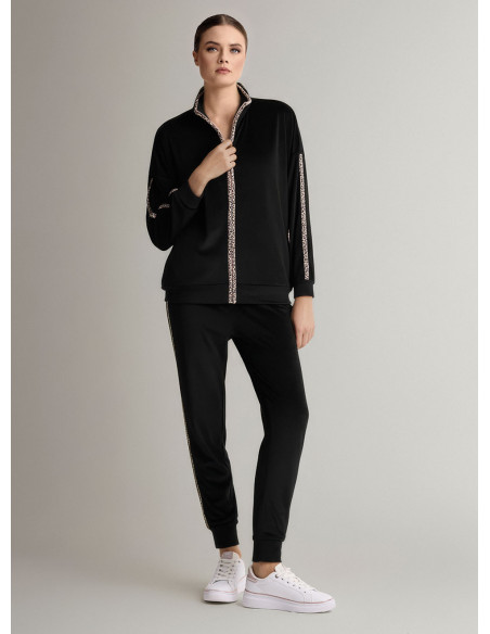 Tuta full zip in velour morbido e luminoso con felpa a maniche lunghe e pantalone lungo con polsi