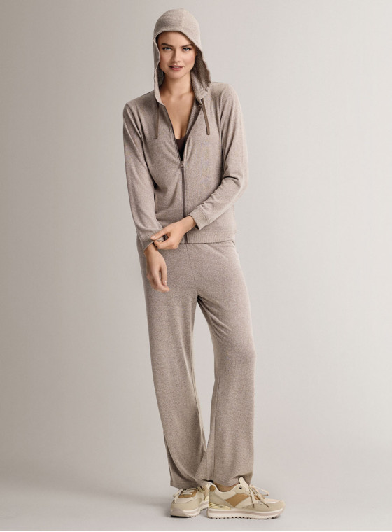 Tuta full zip con cappuccio in maglia morbida e confortevole con felpa a maniche lunghe e pantalone lungo palazzo