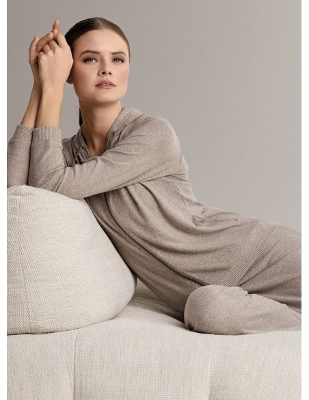 Tuta full zip con cappuccio in maglia morbida e confortevole con felpa a maniche lunghe e pantalone lungo palazzo