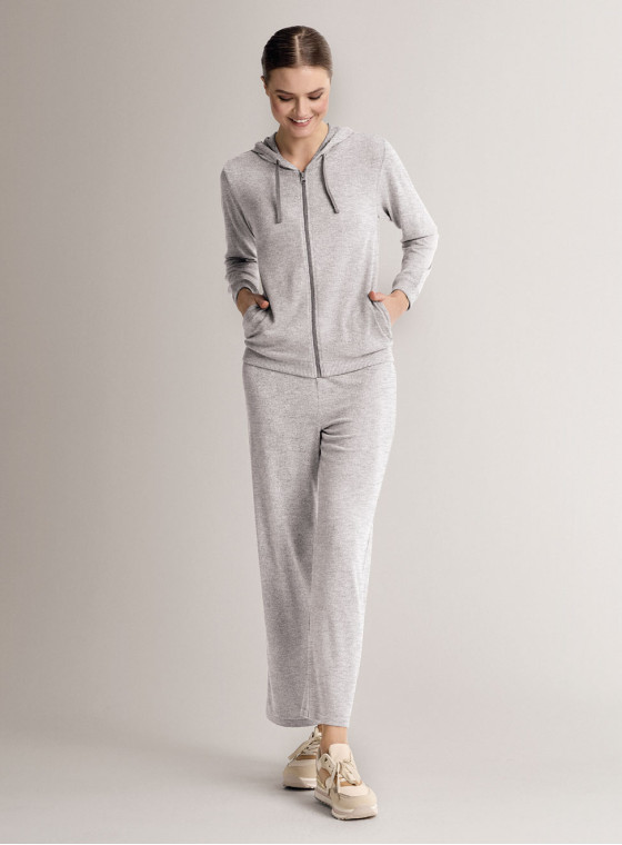Full-zip hooded loungesuit in soft and comfortable knit with long-sleeve top and long wide-leg trousers