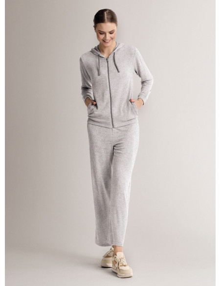 Full-zip hooded loungesuit in soft and comfortable knit with long-sleeve top and long wide-leg trousers