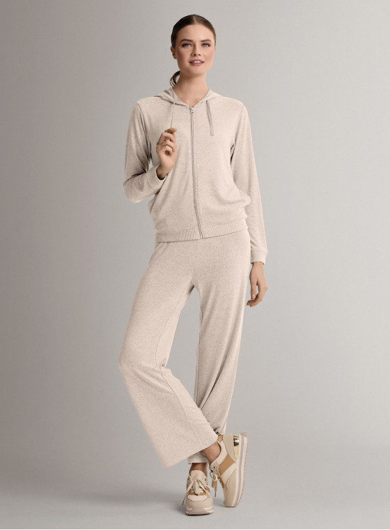 Tuta full zip con cappuccio in maglia morbida e confortevole con felpa a maniche lunghe e pantalone lungo palazzo
