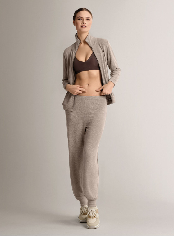 Full-zip loungesuit in soft and comfortable knit with long-sleeve top and long wide-leg trousers