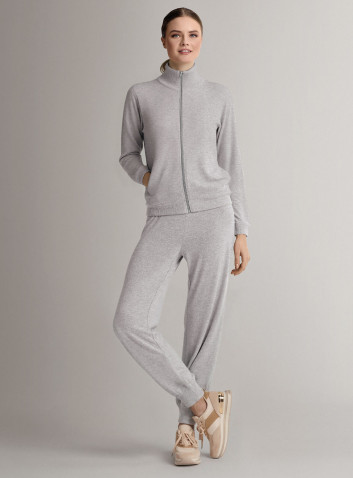 Full-zip loungesuit in soft and comfortable knit with long-sleeve top and long wide-leg trousers