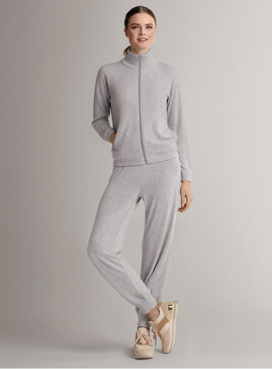 Tuta full zip in maglia morbida e confortevole con felpa a maniche lunghe e pantalone lungo palazzo