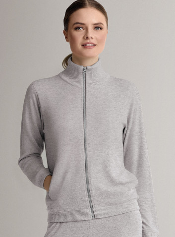 Full-zip loungesuit in soft and comfortable knit with long-sleeve top and long wide-leg trousers 2